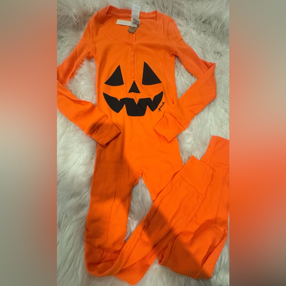 Victoria’s Secret PINK Halloween Pumpkin Onesie Sz: S NWT